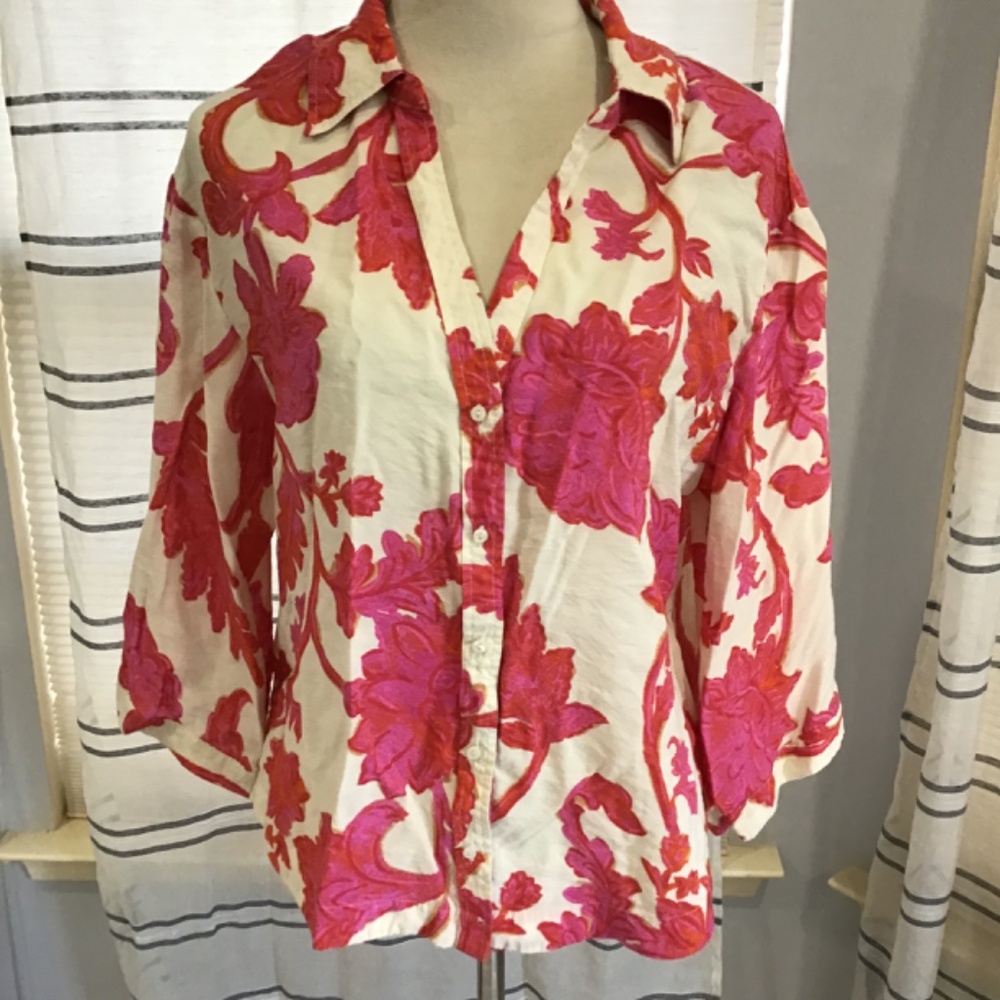 MNG Women Size SM Flowy Pink Floral 3/4 Sleeve Blouse Comfy Elegant Feminine - Picture 3 of 12